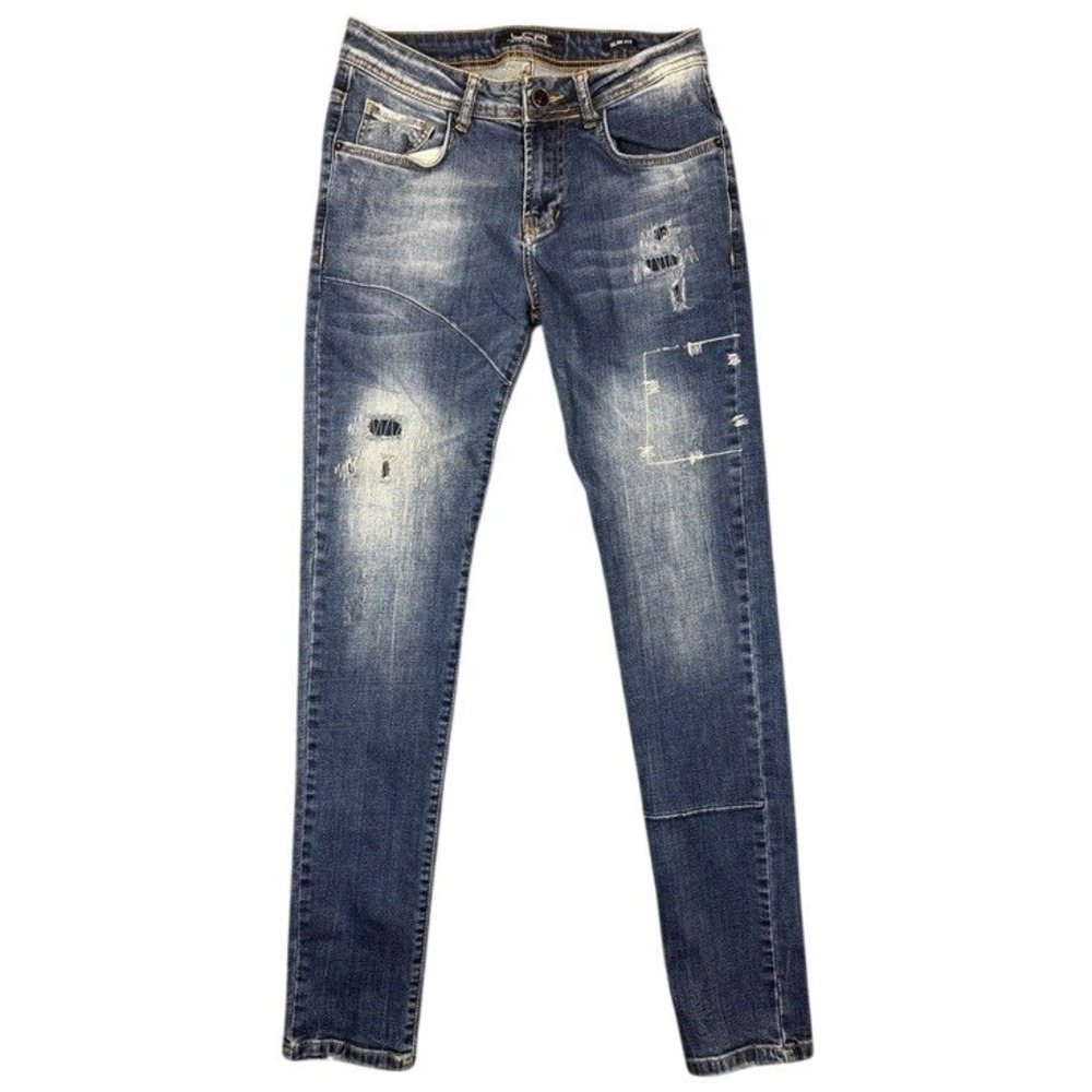 LCR Premium Quality Mens Slim Fit‎ Distressed Patched Blue Jeans 30x32 C8-18